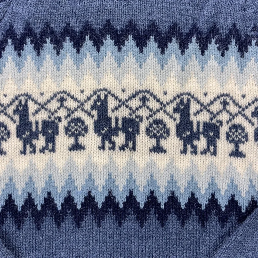 Gold Quality Sweater Womens Small Blue Alpaca Hooded Full Zip Llama Fair Isle